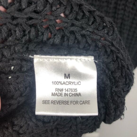 ROMEO & JULIET | Black Fringe Open Knit Boho Sweater Women’s Size Medium - Picture 6 of 6